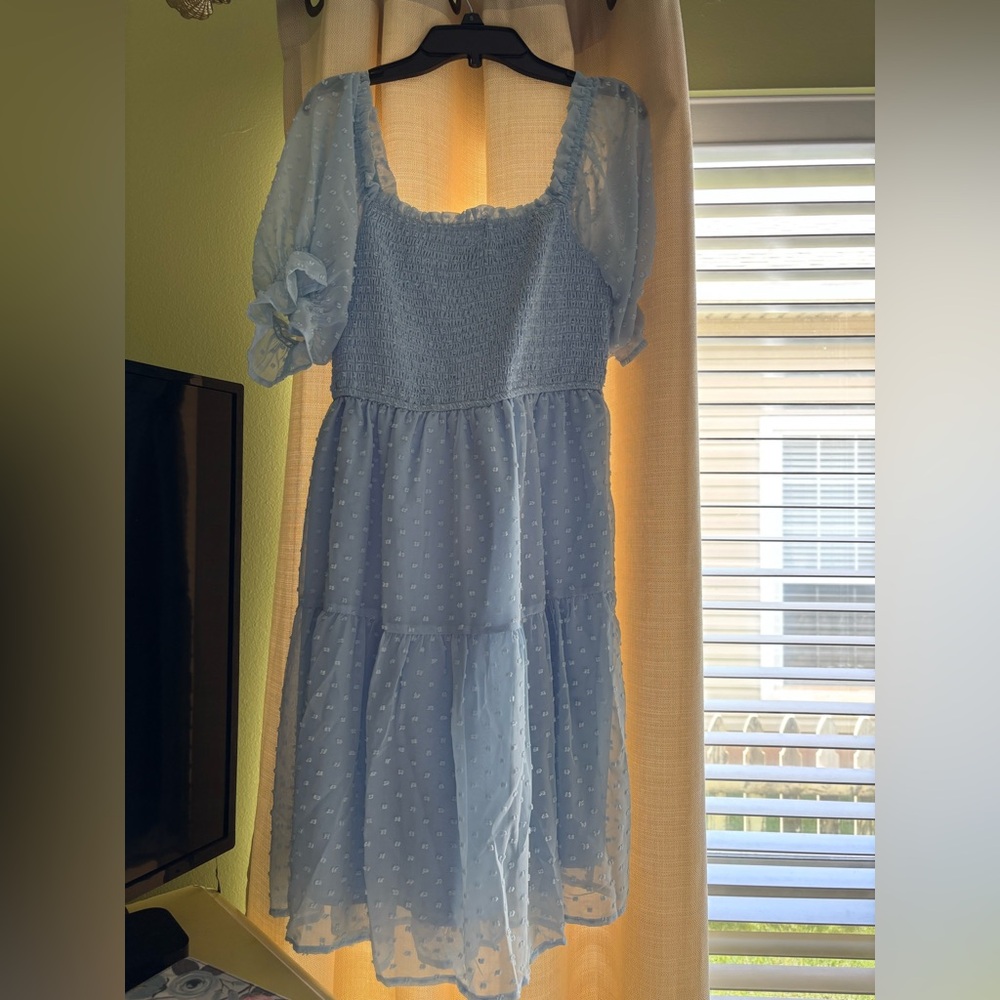 Lovely Light Blue Dress with Puff Sleeves - Picture 5 of 6